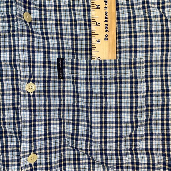 Vintage Abercrombie Fitch Blue Plaid Short Sleeve Button Up Mens Large 1990s Y2K - Picture 5 of 9